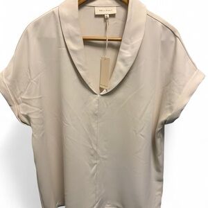 Cream Collared Short Sleeve Blouse